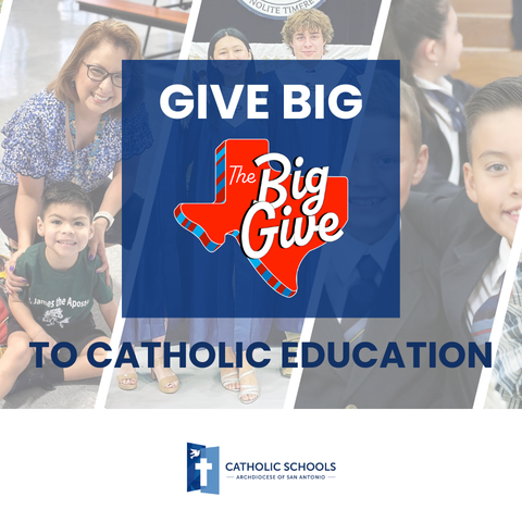 photos of students and text "Give Big to Big Give" for Catholic Education